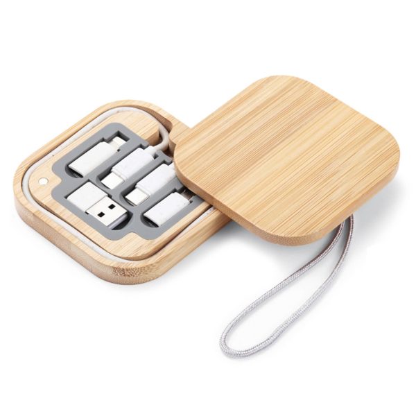 Custom Logo 3 In 1 Multi charging Cable 60W Micro Usb C Type Fast Charge Storage Box Mini Phone Charger Bamboo Cables Set - Image 9