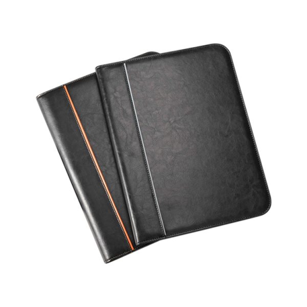 Custom Logo Office Document Organizer With Business Card Holders Blue A4 PU Leather Resume Portfolio Folder - Image 3