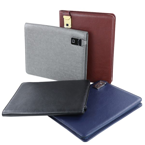 Custom A4 Leather portfolio with power bank Business file folder Wireless Charging briefcase filing documenr products