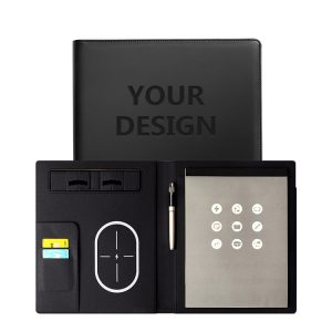 Luxury A4 Leather Portfolio Folder with Power Bank Gift Box Business Portfolio Custom Logo Gift Set