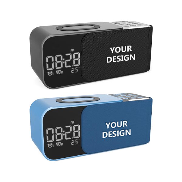 Custom Personal portable speaker FM radio with alarm clock LED digital display wireless charging speaker