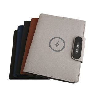 Custom A5 Business Office Gift Box Set Wireless Charging Book with Leather Cover Lighting Logo Planner Notebook Power Bank