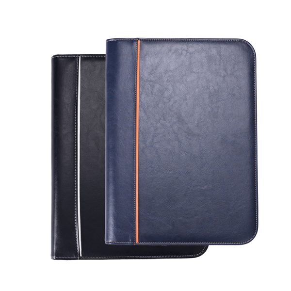 Custom Logo Office Document Organizer With Business Card Holders Blue A4 PU Leather Resume Portfolio Folder - Image 4
