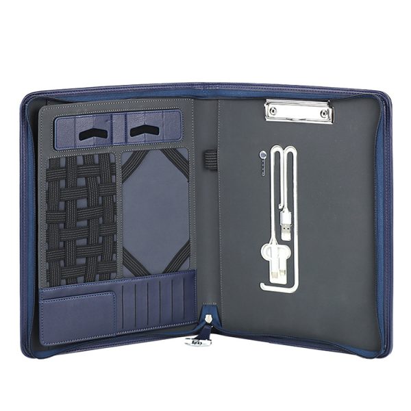 Custom A4 Leather portfolio with power bank Business file folder Wireless Charging briefcase filing documenr products - Image 2