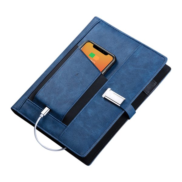 PU A5 Notebook Custom Logo Printing Smart Fingerprint Lock Notebook With Wireless Charging and USB - Image 3