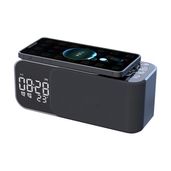 Custom Personal portable speaker FM radio with alarm clock LED digital display wireless charging speaker - Image 2