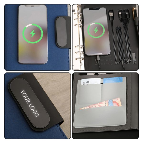 Custom A5 Business Office Gift Box Set Wireless Charging Book with Leather Cover Lighting Logo Planner Notebook Power Bank - Image 3