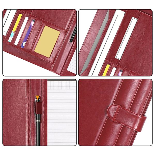 A4A5 Zip Portfolio Custom Logo PU Leather Expandable File Folder Notepad Ring Binder Multifunction Case - Image 2