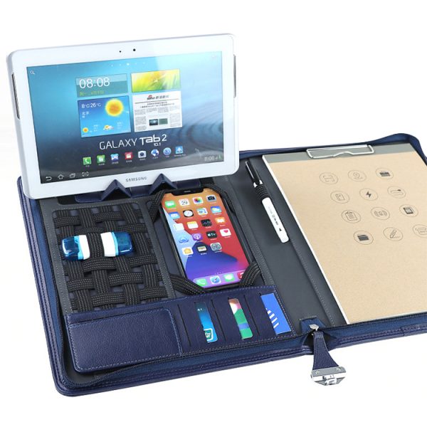 Custom A4 Leather portfolio with power bank Business file folder Wireless Charging briefcase filing documenr products - Image 4