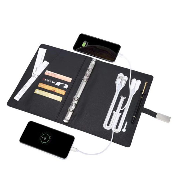 PU A5 Notebook Custom Logo Printing Smart Fingerprint Lock Notebook With Wireless Charging and USB - Image 4