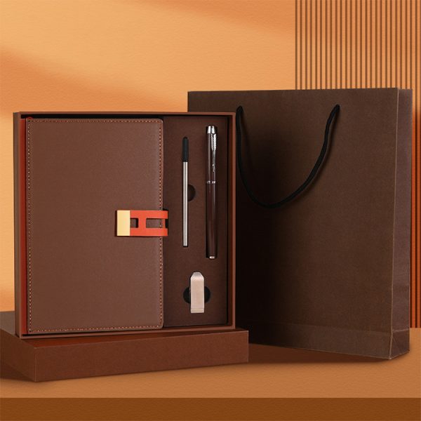 Promotional Custom Logo Business Pu Leather Notebook Ball Pen USB Flask Driver Gift Sets - Image 2