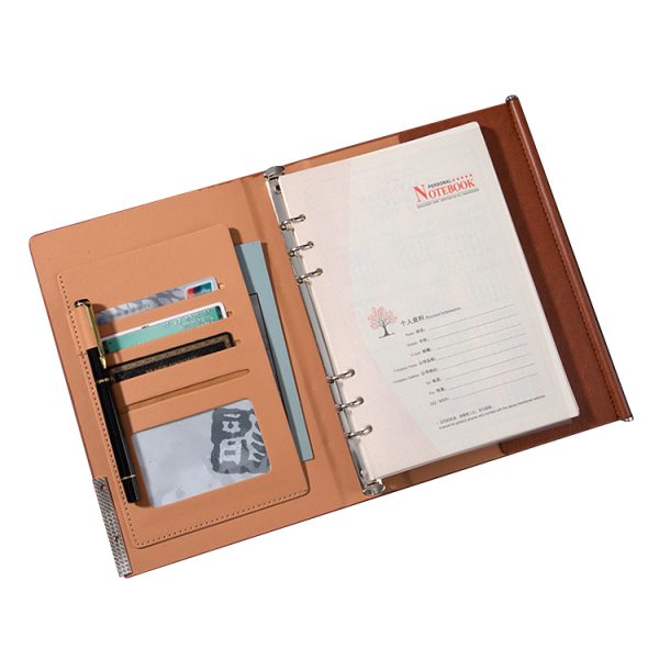 Customizable A5 PU Leather 6-Ring Binder Planner Business Notebook Personal Writing Journal Loose-Leaf Promotional Notebook - Image 3