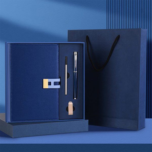 Promotional Custom Logo Business Pu Leather Notebook Ball Pen USB Flask Driver Gift Sets - Image 3