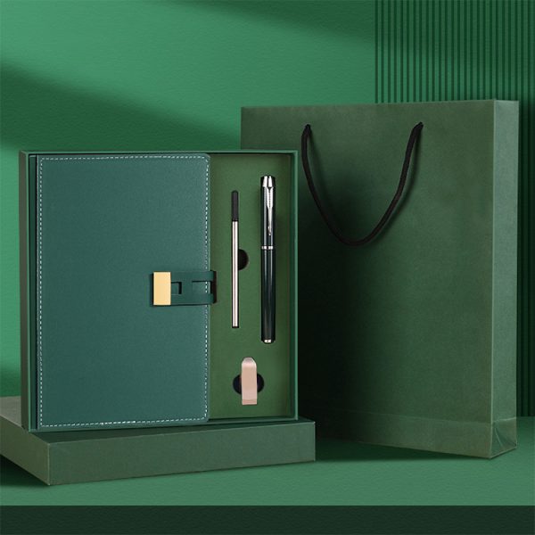 Promotional Custom Logo Business Pu Leather Notebook Ball Pen USB Flask Driver Gift Sets - Image 4