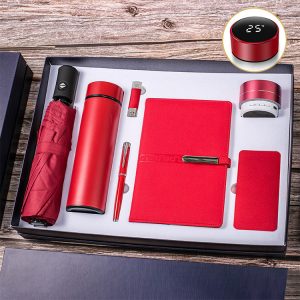 Custom Logo Business Promotional Umbrella Thermos Flash Ball Pen Pu Leather Notebook Speaker Gift Sets for Company Anniversary