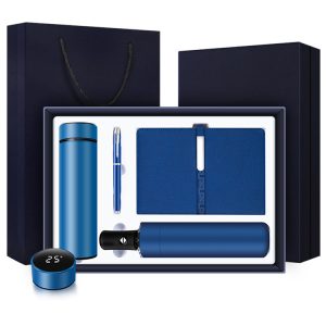 Custom Logo Business Promotional Umbrella Thermos Flash Ball Pen Pu Leather Notebook Gift Sets for Company Anniversary
