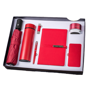 Custom Logo Business Promotional Umbrella Thermos Flash Ball Pen Pu Leather Notebook Speaker Gift Sets for Company Anniversary