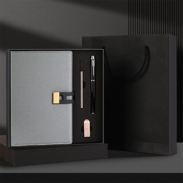 Custom Logo Promotional Gift Business Pu Leather Notebook Ball Pen USB Flask Driver Gift Sets - Image 4